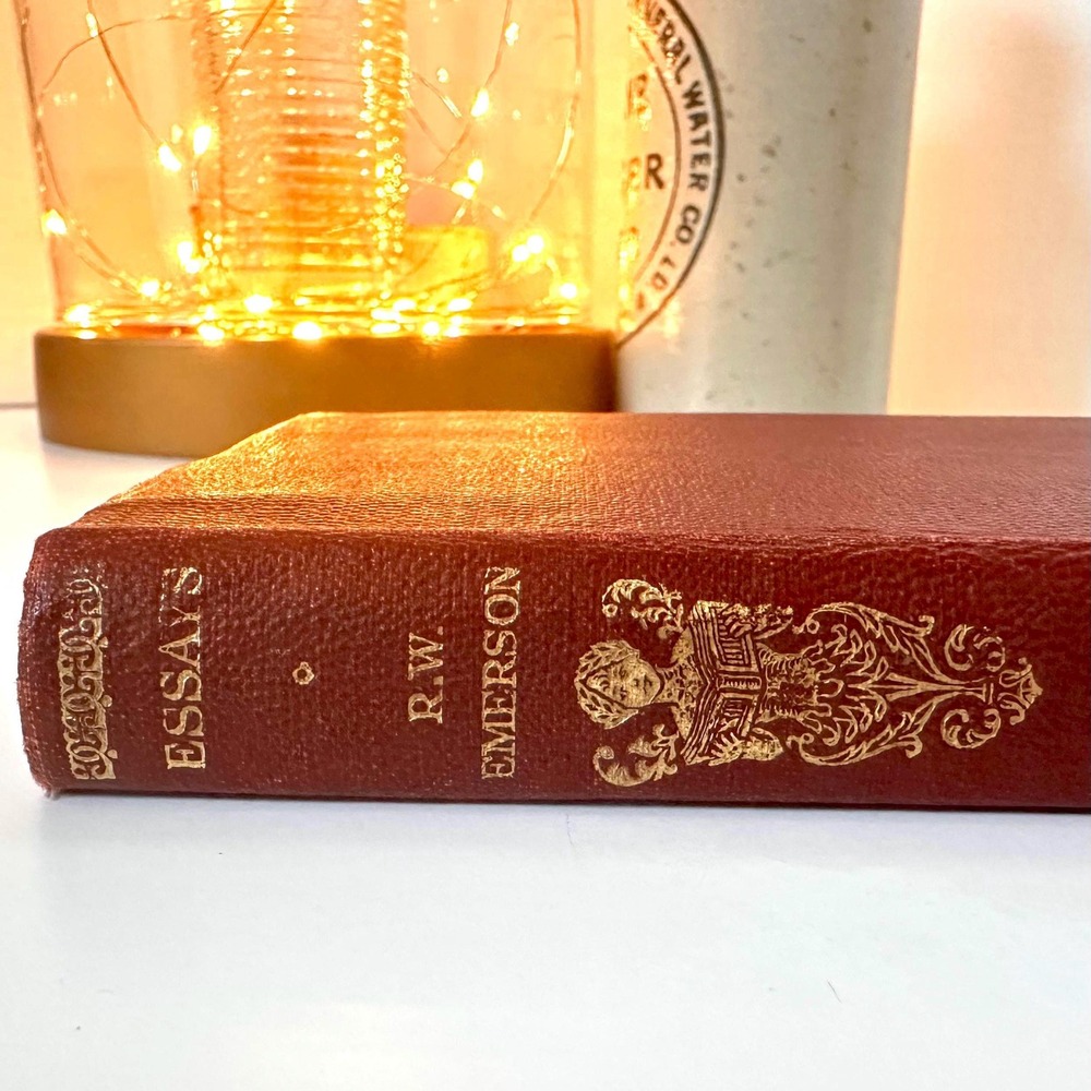 R.W. Emerson Essays and Representative Men 1920s Antique Book Red Leather Gold